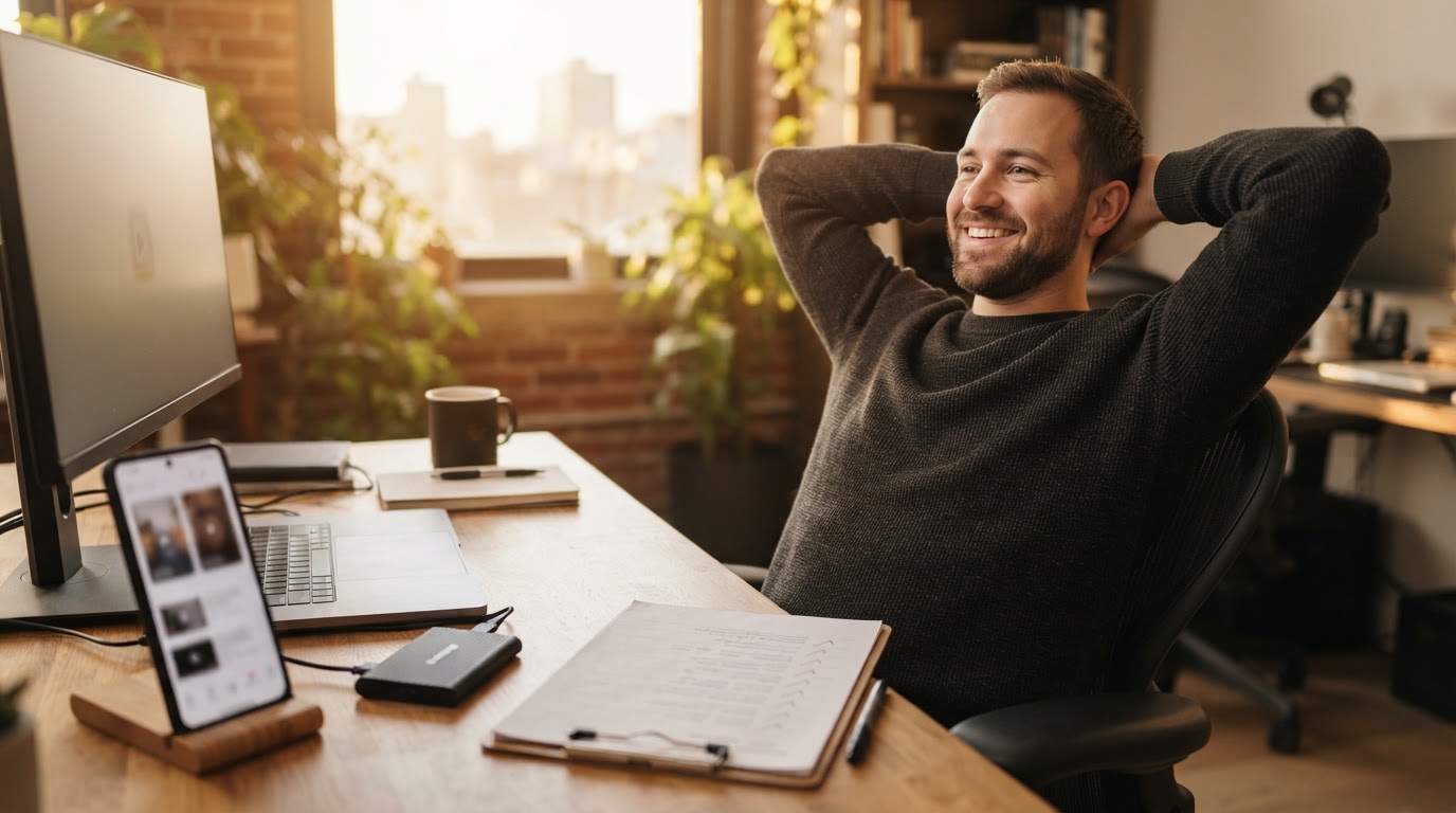 Founder hitting 'upload' moment: satisfied after batch export