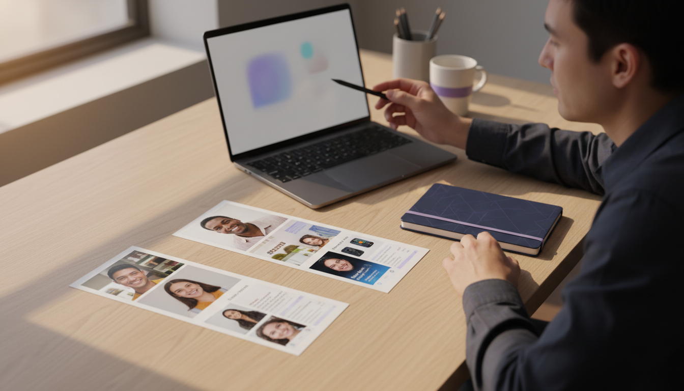 Marketer pairing UGC opener clips with demo footage on a laptop using ClipStitchr workflow