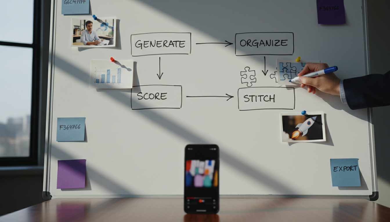 Checklist-style visual metaphors showing generation vs workflow, organization, and scoring