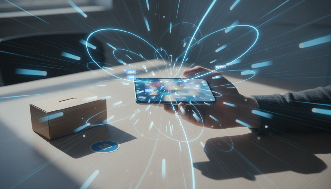 Small brand clip exploding in reach on a phone, visualizing algorithmic distribution