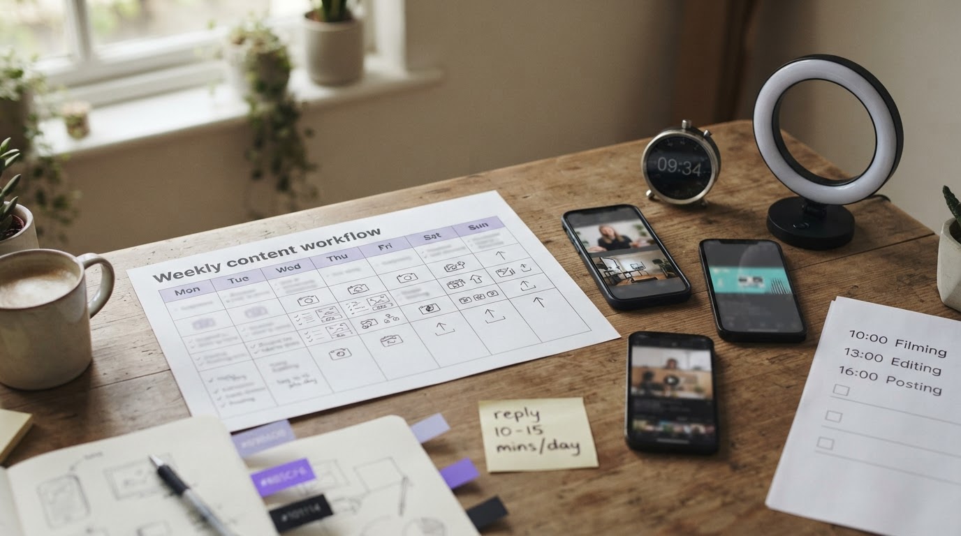 Storyboard and production setup showing a simple weekly content plan