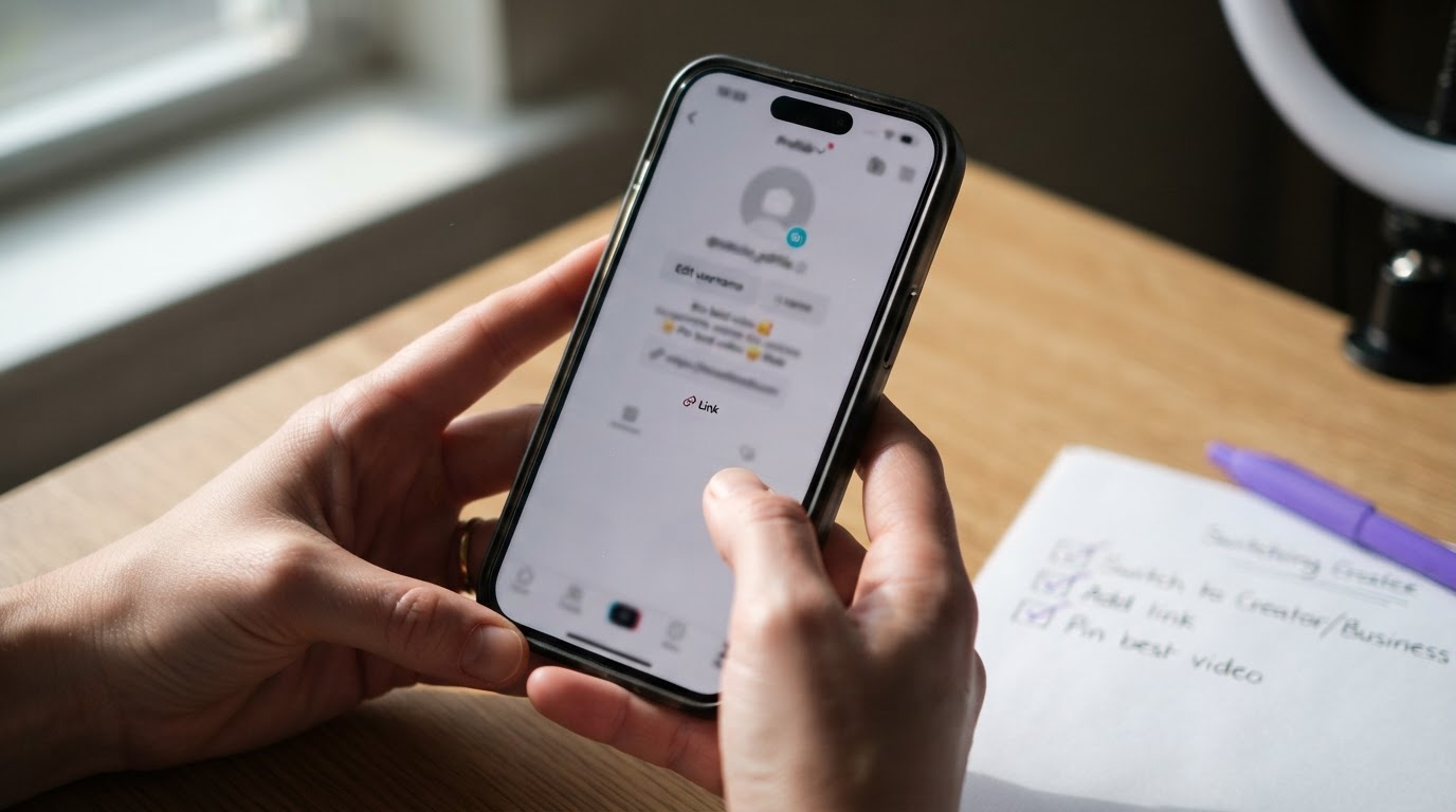 Close-up of a creator editing their TikTok profile on a smartphone
