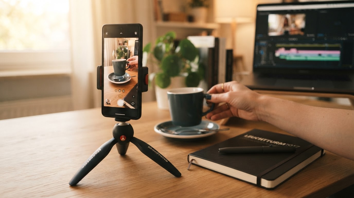 Phone recording a product demo in vertical 1080x1920 orientation