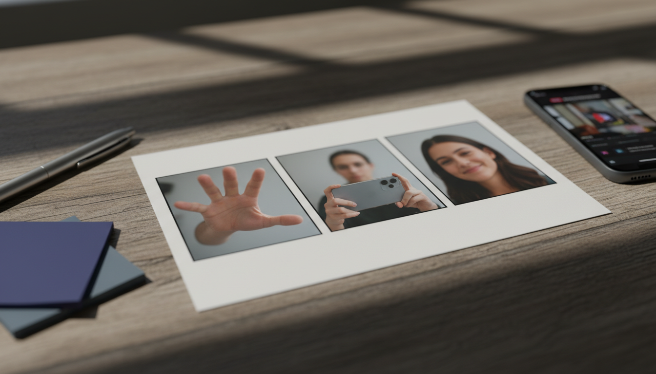 Storyboard-style stills showing hook, demo, and close moments of a 20-second ad