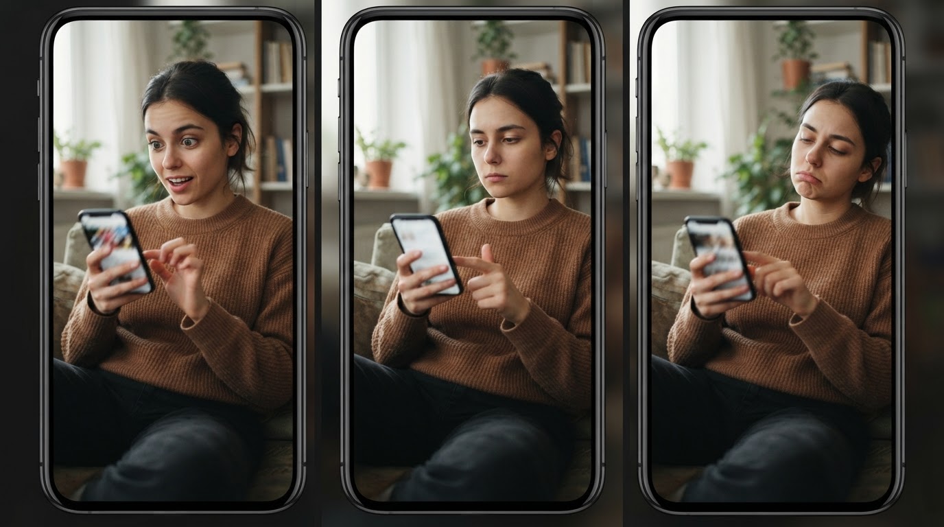 Sequence of the same viewer repeatedly scrolling past the same ad