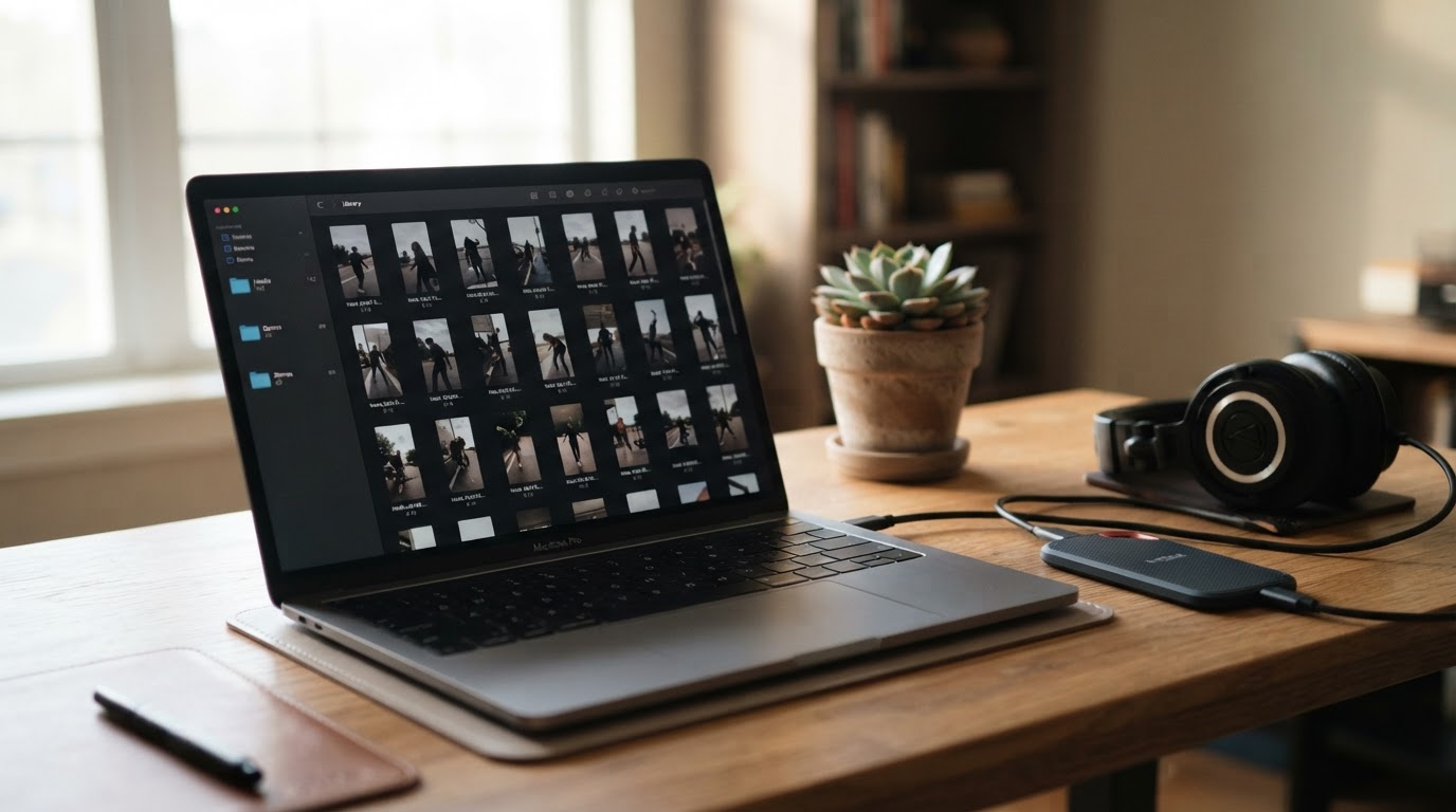 Organized digital library of hooks and demos neatly arranged on a laptop screen